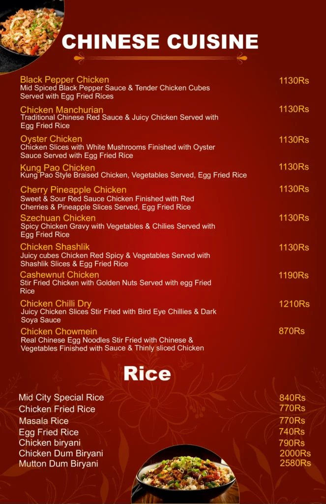 MidCityHotel Vehari menu